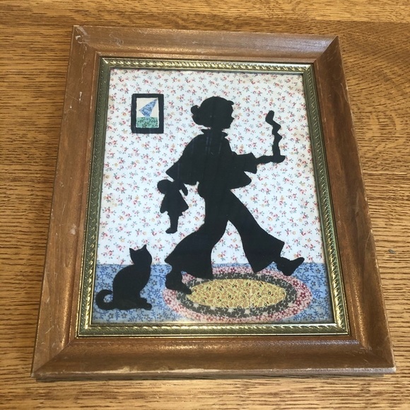 Vintage Bedtime Shadow Kitten Rustic Artwork